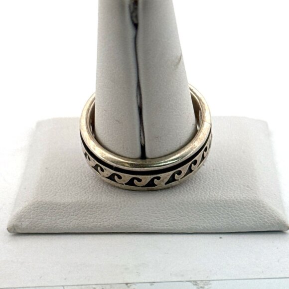 Vintage Sterling Silver 925 Spinner Wave Ring Men's Size 12 Mexico 10.9g Estate - Picture 3 of 8